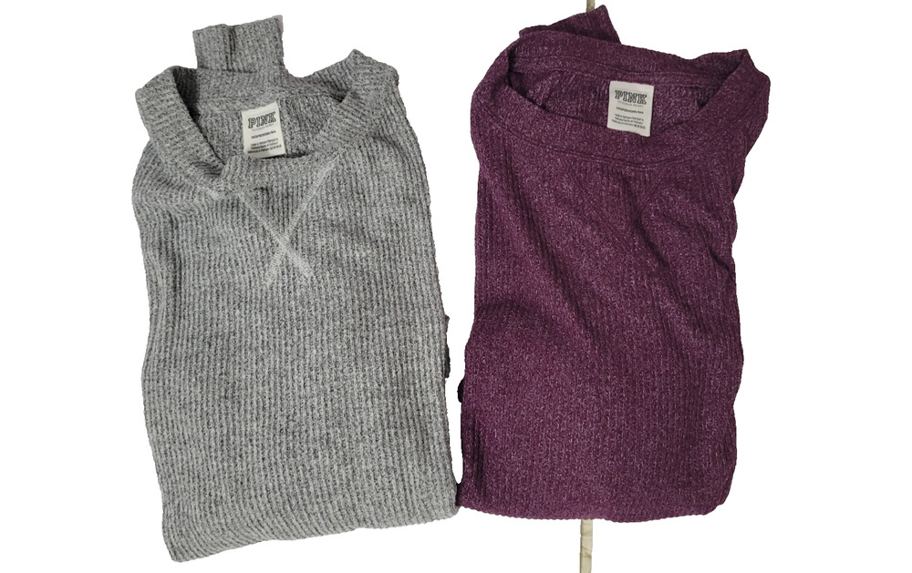 Victoria's Secret PINK Womens XS Long Sleeve Sweater Tops Lot 2 Gray Purple